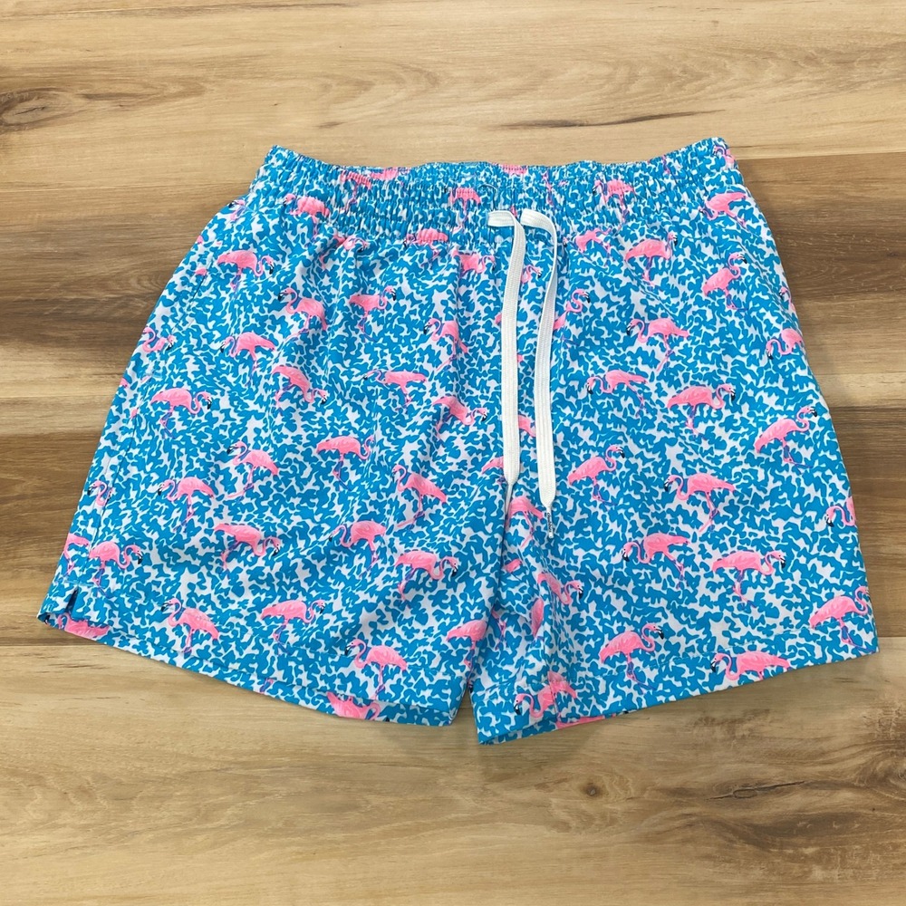 Chubbies Swim Trunks Size M Flamingo Print 5.5 Inseam Blue Pink Swimwear Shorts
